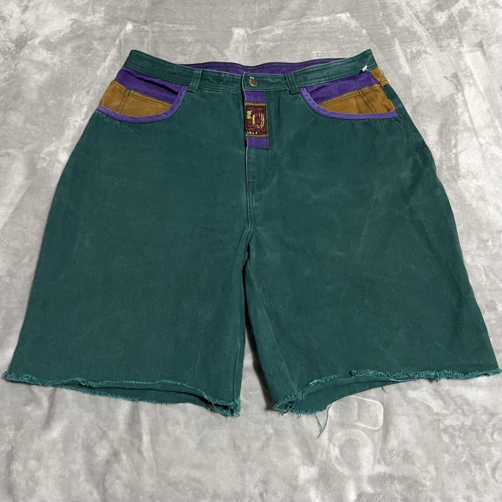 BOXX Shorts Mens 38 Green Purple Colorblock Cutoff Cotton Zip Fly 12‎ Inseam